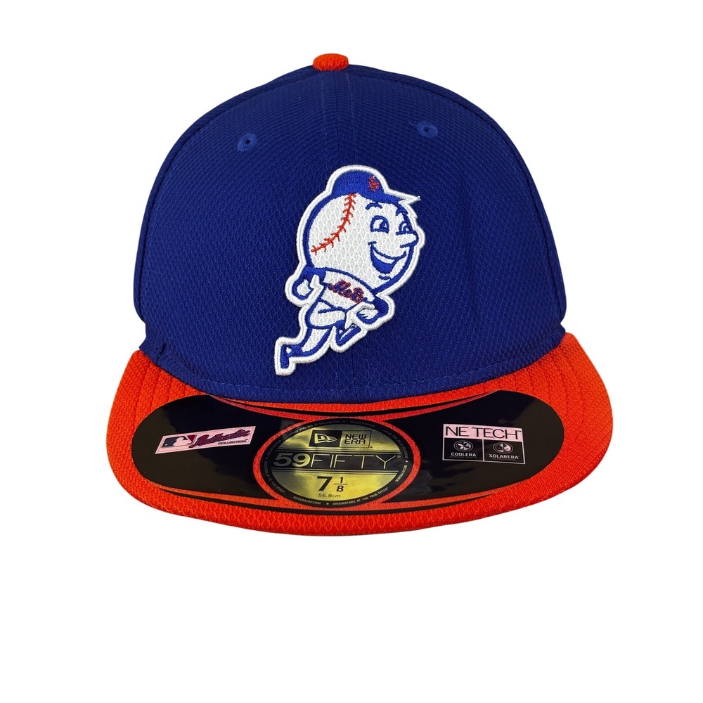 New York Mets New Era 59FIFTY Mr Met Running Hat Blue Orange Fitted 7 1/8 MLB